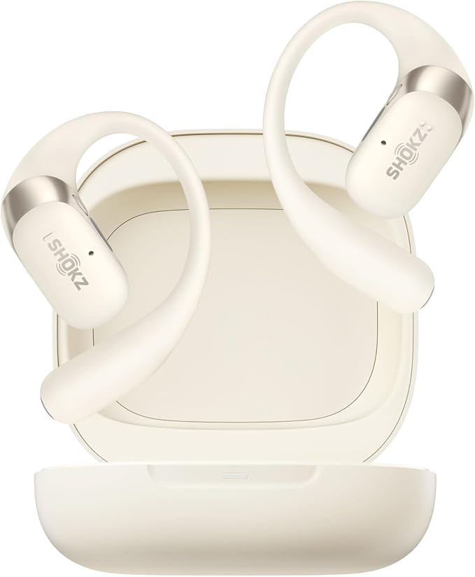 SHOKZ OpenFit 2 Open-Ear Headphones,True Wireless Bluetooth Earphones with Microphone,Earhook Earbuds with 48 Hours of Playtime,Fast Charging,IP55 Water-Resistant,with Carrying Bag,Beige,Bluetooth5.4