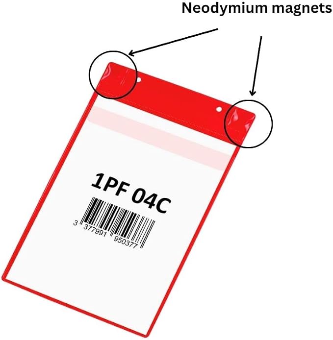 Tarifold Magnetic Identification Pockets, Multi-Size, Red, 5 Pack | 5 magnetic identification pockets, fits multiple document sizes, full magnetic backing, red frames, quick document changes