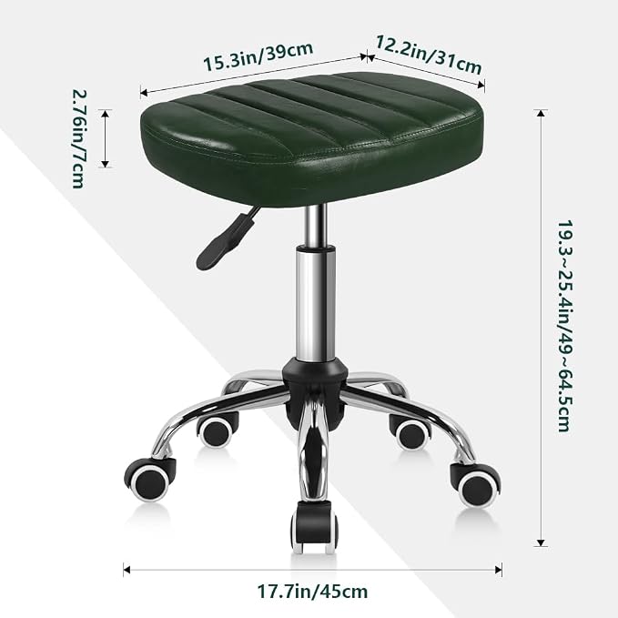 BFTOU Minimalist Square Swivel Stool with Wheel for Work SPA Shop Massage Height-Adjustable and Cost-Effective Rolling Stool Chair (Green)