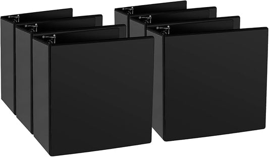 4" 3 Ring Binder, Standard 4-Inch Slant-D Ring Binder Fit Letter Size Paper, Presentation View Binders, 6 Packs, Black