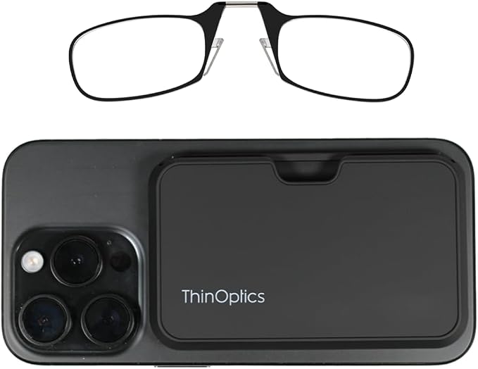 Always With You by ThinOptics Classic Reading Glasses + Case that Sticks to Your Phone - Ultra-Thin Armless Pocket Readers