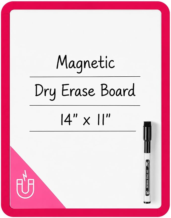 Mr. Pen- Dry Erase Board, 14” x 11” with a Black Dry Erase Marker | Red Frame, Small Mini White Board for Students, Fridge, Wall, Locker, Includes Double Sided Tapes