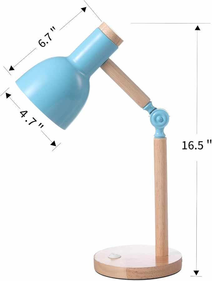 Adjustable Wooden Arm Desk Lamp, Metal Shade Table Lamp | Dorm Lamp,Bedside Lamp,Reading Lamp,Lamp for Home Office