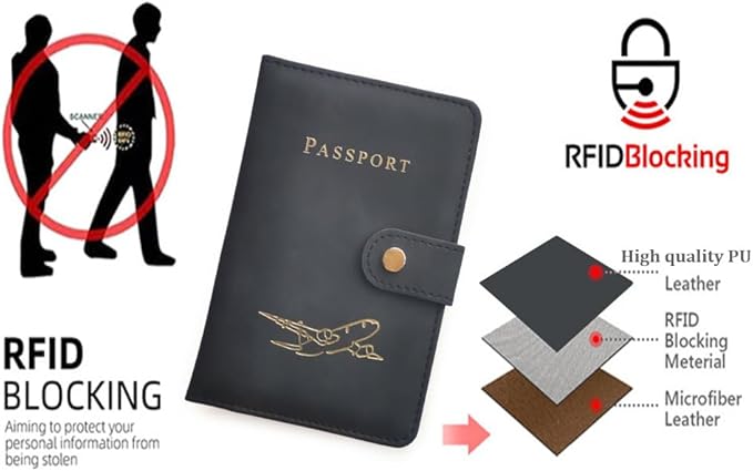 Passport Holder with Multiple Card Slots, RFID-Blocking Passport Cover, Stylish Unisex Design for Men & Women, Ideal Gift for Frequent Flyers, Black