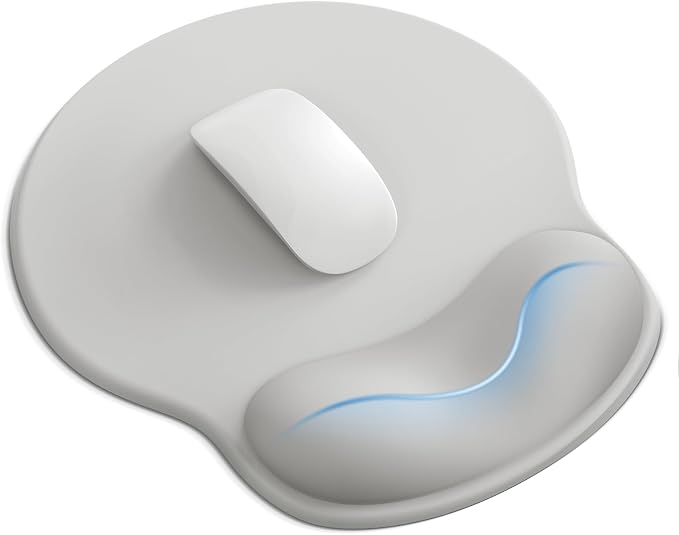 Mouse Pad with Wrist Rest for Desktop Large Ergonomic Mouse Mat(Light Gray) | 10.6''L x 9''W Size, Gel Wrist Support, Non-slip Base, Washable Surface, Laptop Mousepad