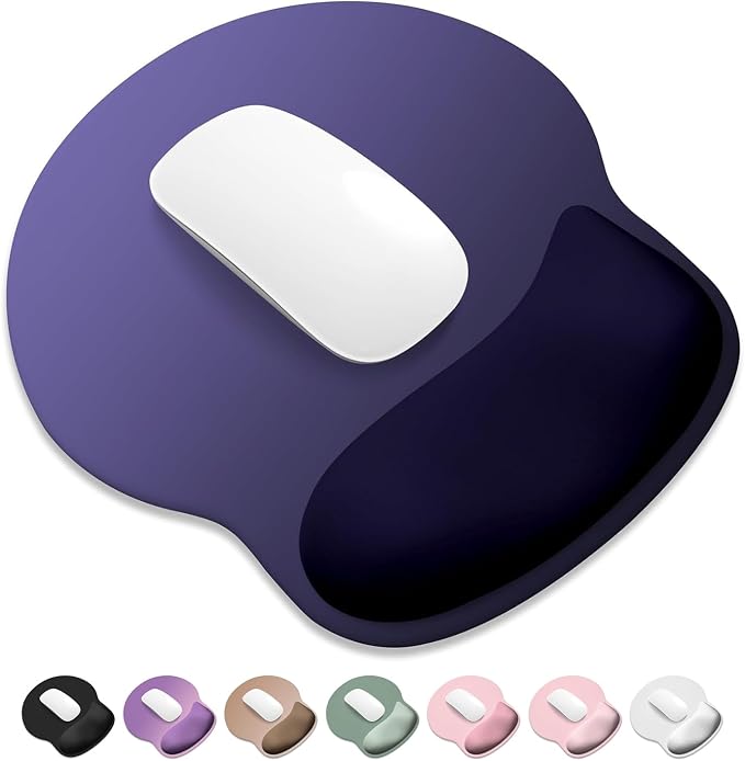ITNRSIIET Ergonomic Mouse Pad with Wider Memory Foam Wrist Rest +17%, Curved Cushion Reduces Pressure 20%, Pain Relief, Non-Slip, Smooth, Cute Color Desk Accessory, 9.85 x 9 inch, Violet Gradient