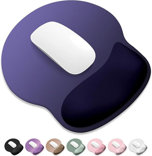 ITNRSIIET Ergonomic Mouse Pad with Wider Memory Foam Wrist Rest +17%, Curved Cushion Reduces Pressure 20%, Pain Relief, Non-Slip, Smooth, Cute Color Desk Accessory, 9.85 x 9 inch, Violet Gradient