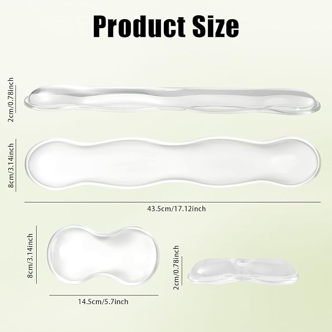 Ergonomic Silicone Gel Keyboard and Mouse Wrist Rest Set –17.12inch Longer Clear Wrist Rest for Full-Sized Computer Keyboard, Comfort & Support for Typing and Gaming (White)