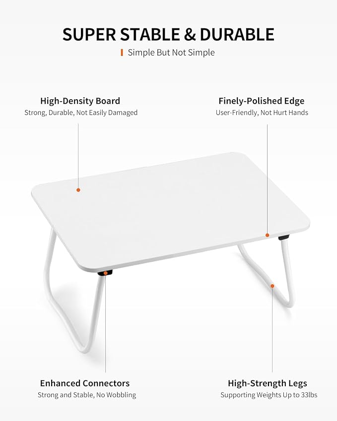 FISYOD Foldable Lap Desk, Laptop Bed Desk, Portable Bed Table, Laptop Stand for Bed & Couch, Lightweight & Mini - White