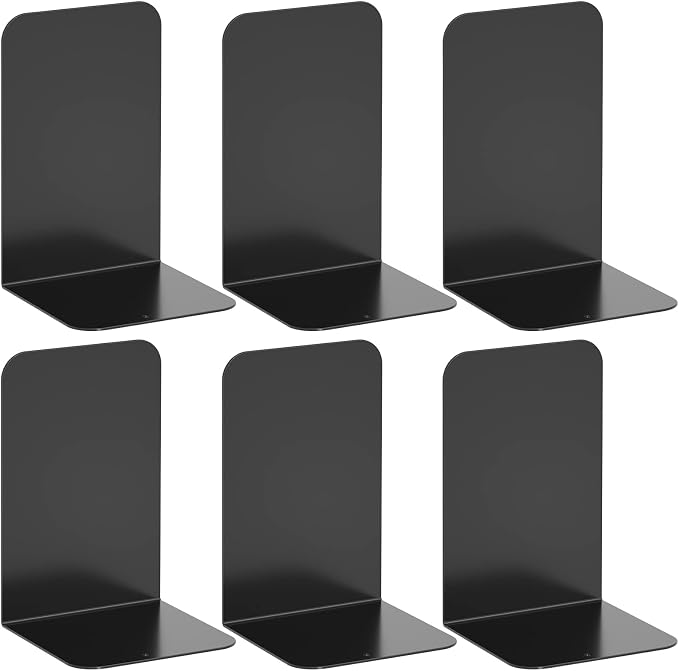 VFINE Bookends 3 Pairs, Black Metal Book Ends, Heavy Bookends for Shelves, Book Stopper for Heavy Books, Book Organizer for Home Office School Supplies