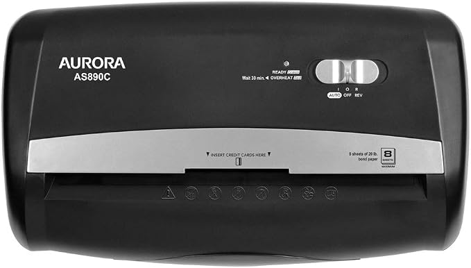 Aurora AS890C 8-Sheet Cross-Cut Paper/Credit Card Shredder with Basket