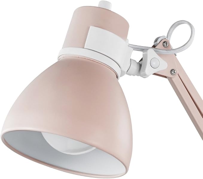 Globe Electric 52028 28" Swing Arm Architect Desk Lamp, Matte Rose Finish, White Accents, Rotary Switch on Shade, Partially Adjustable Arm, Modern Lighting for Bedroom or Office, E26 Base