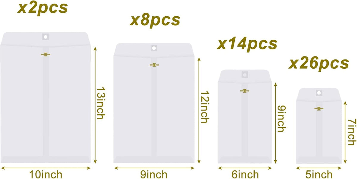 Frienda 4 Sizes Clasp Envelopes Kraft Paper Catalog Clasp Envelope with Closure for Filing, Storing or Mailing Documents, 50 Pieces(5 x 7 In, 6 x 9 In, 9 x 12 In, 10 x 13 In,White)
