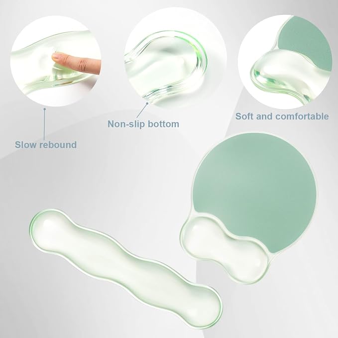 Gel Wrist Rest for Keyboard and Mouse - Ergonomic Green Mouse Pad with Wrist Rest Support Non-Slip Base for Desktop/Latop/Office/Home