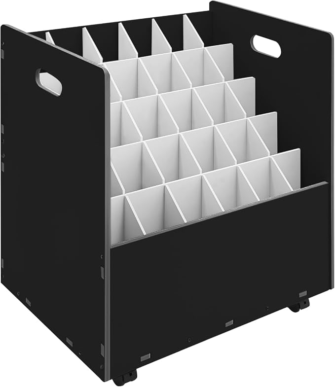 Blueprint Storage Organizer, 30 Slots Mobile Roll File Cart, Construction Plan Holders, Blue Print Cabinet with Wheels, Roll Files Storage for Office Home School (Black, 30 Slots)