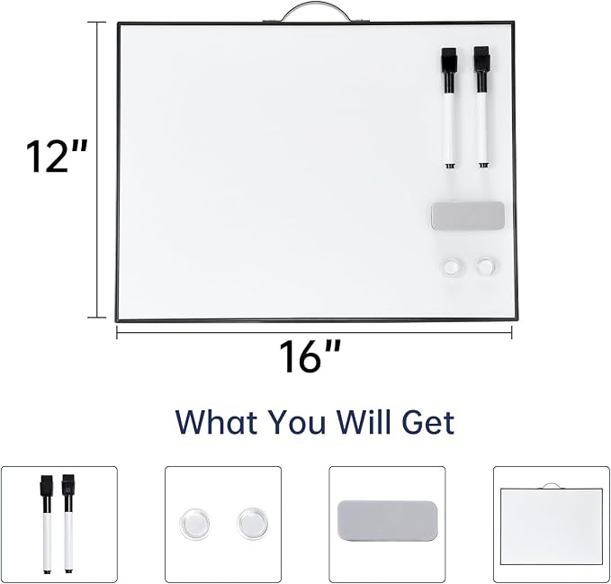 Small White Board - 12 X 16 Inches Portable Aluminum Frame Magnetic Dry Erase Board with Holder, to Do List Notepad for Office, Home, School