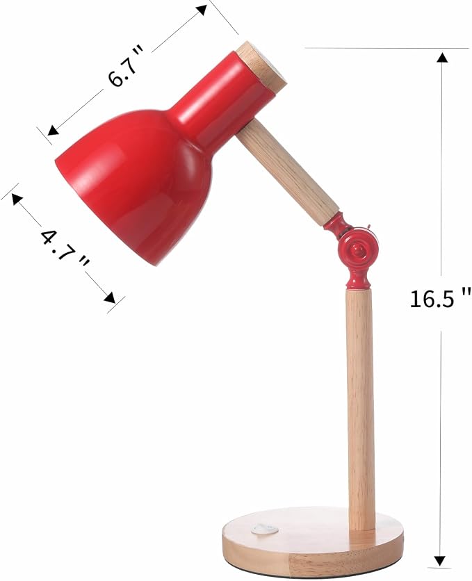 Adjustable Wooden Arm Desk Lamp, Metal Shade Table Lamp | Dorm Lamp,Bedside Lamp,Reading Lamp,Lamp for Home Office