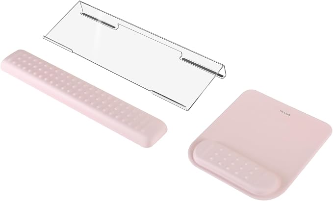 MOSISO Keyboard Stand&Wrist Rest Support for Keyboard &Mouse Pad Set | Ergonomic Massage Wrist Rest Set, Easy Typing Working Acrylic Clear Stand for Office Home, Pink