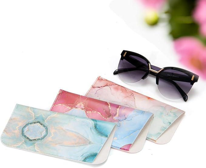 TRIUMPH VISION Reading Glasses Pouch Eyeglass Sleeve Soft Case Slim 3 Pack | Alternative to Bulky Case Lightweight，Neoprene Lined Padded Protect Optical lens Slip in, Cute Pattern Portable for Daily Use