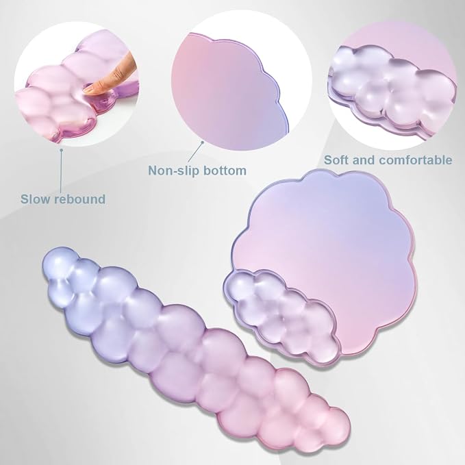 Gel Cloud Mouse Pad with Wrist Rest for Keyboard and Mouse - Gradient Purple Pink Ergonomic Cloud Mouse Pad Office Accessories for Computer/Laptop/Gaming/Home/Office/Typing Pain Relief