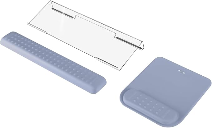 MOSISO Keyboard Stand&Wrist Rest Support for Keyboard &Mouse Pad Set | Ergonomic Massage Wrist Rest Set, Easy Typing Working Acrylic Clear Stand for Office Home, Lavender Gray