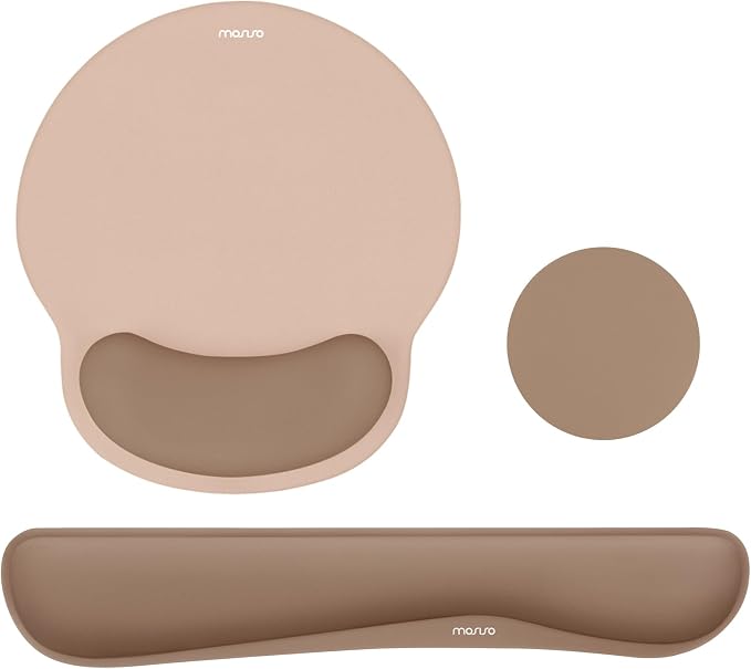 MOSISO Wrist Rest Support for Mouse Pad&Keyboard Set, Mocha | Streamline Ergonomic Mousepad&Coaster Non-Slip Base Home/Office Pain Relief&Easy Typing Pad with Soft Cloth&Silicone Lining