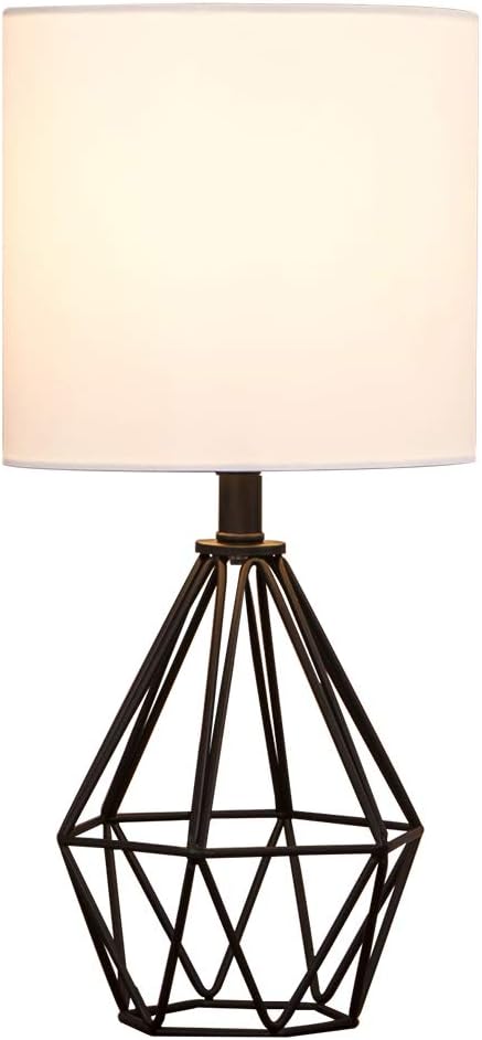 Black Bedside Table Lamp,Small Nightstand Lamp for Bedroom,Modern Desk Lamp with TC Fabric Shade Geometric Metal Base for Living Room Study Office Farmhouse