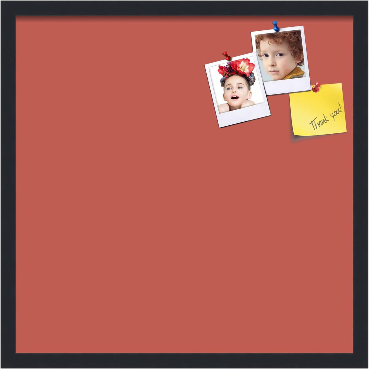 PinPix 22x22 Inch Cork Bulletin Board. This Decorative Framed Pin Board Comes with Crimson Pastel Design and a Satin Black Frame. Ideal for Home Office Decor or Message Board (PinPix-1807)