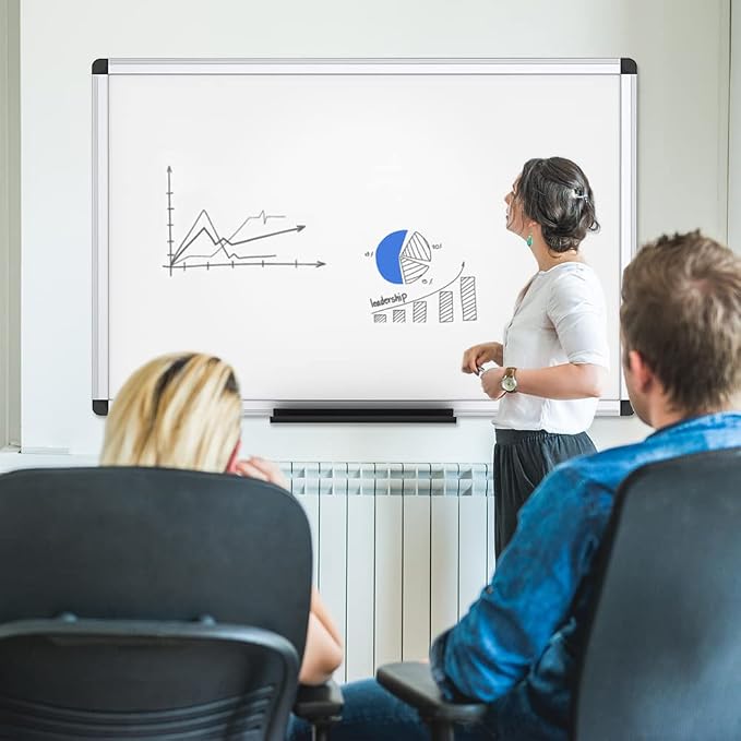 VIZ-PRO Dry Erase Board/Magnetic White Board, 48 X 32 Inches, Silver Aluminium Frame