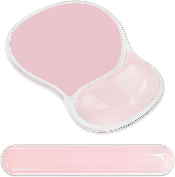 AKIT Ergonomic Mouse Pad with Wrist Rest&Keyboard Wrist Rest Set, Gel, Pink | Wrist Support for Computer Keyboard, Non-Slip PU Base, Pain Relief, Typing Comfort, Mousepad for Gaming, Office, Home