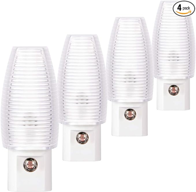 Emotionlite Plug in Night Light, Neutral White LED Nightlight, Dusk to Dawn Sensor, Kids, Nursery, Bedroom, Bathroom,Hallway, Stairs, Kitchen, 4 Pack