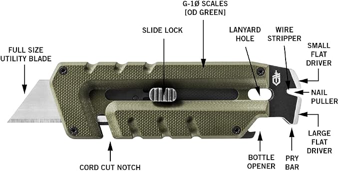 Gerber Prybrid EDC Pocket Knife Multitool 8-in-1 Box Cutter, Green G10