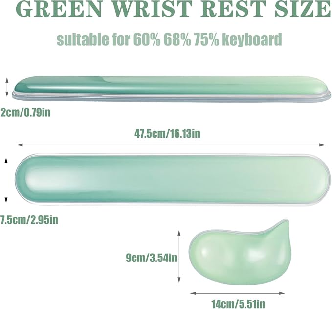 Gel Keyboard and Mouse Wrist Rest Set –Green Clear Wrist Rest for Computer Keyboard 60%/68%/75%, Comfort & Support for Typing and Gaming