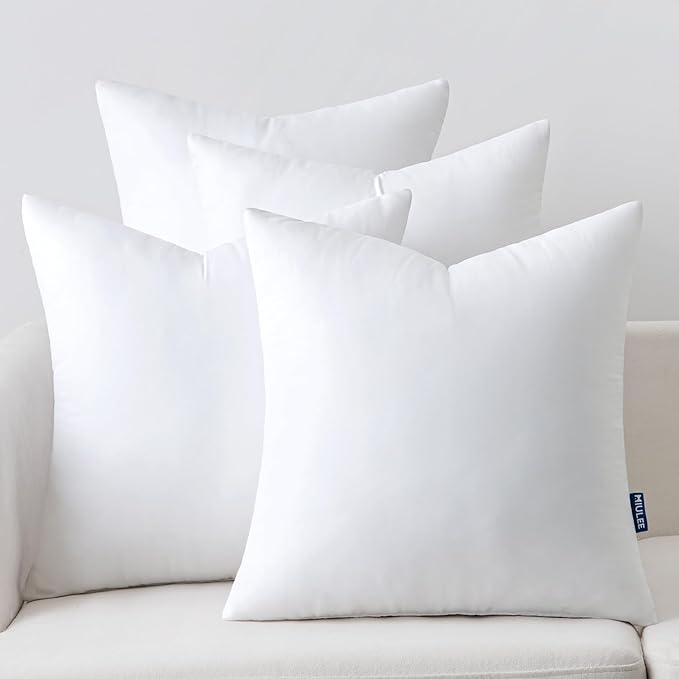MIULEE 18x18 Pillow Inserts Set of 4, Throw Pillows for Sofa Couch Bed | Premium Virgin Filling, Soft Brushed Fabric, Decorative Pillow, Lumbar Back and Neck Support