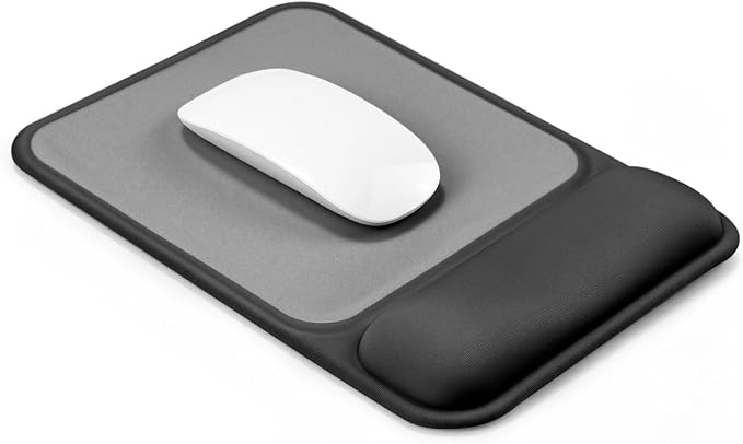 JIKIOU Ergonomic Mouse Pad with Gel Wrist Rest, 10 x 7.25 in, Black | 40% Larger Rectangular Design-No More Hitting Edges Mid-glide, Savior of Pain Relief, Smooth Lycra Surface, Non-Slip PU Base