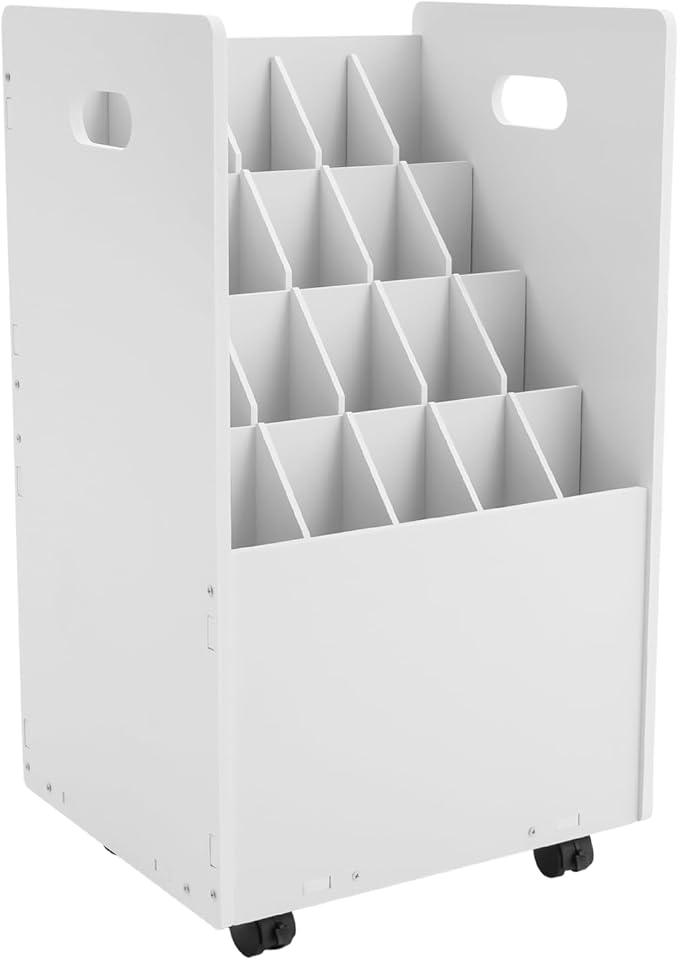 20 Slots Blueprint Storage Organizer, Mobile Roll File Cart, Construction Plan Holders, Blue Print Cabinet with Wheels, Roll Files Storage for Office Home School (White, 20 Slots)