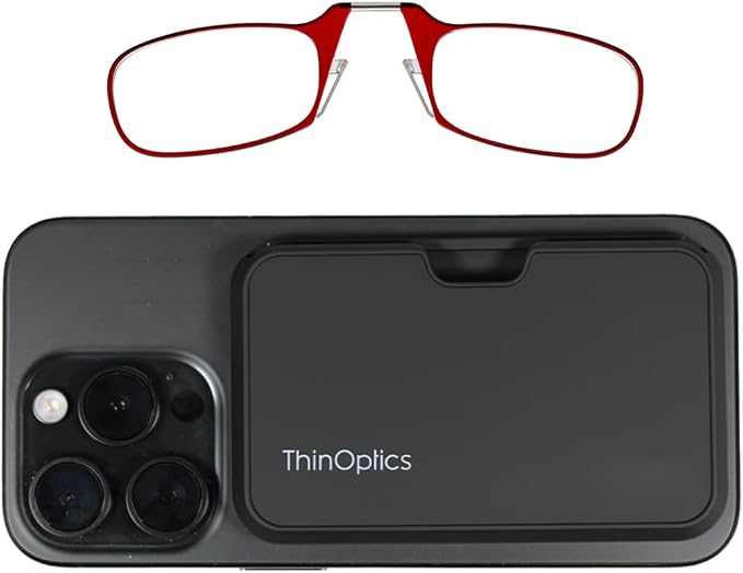 Always With You by ThinOptics Classic Reading Glasses + Case that Sticks to Your Phone - Ultra-Thin Armless Pocket Readers