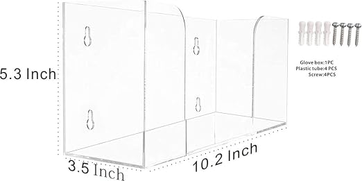Cq acrylic Rubber Glove Holder for Wall Mount,Clear Disposable Glove Dispenser and Glove Box on Wall,Multipurpose Wall Floating Mask Dispenser and Medical Gloves Rack Storage,10.2”x5.3”x3.5” Pack of 1