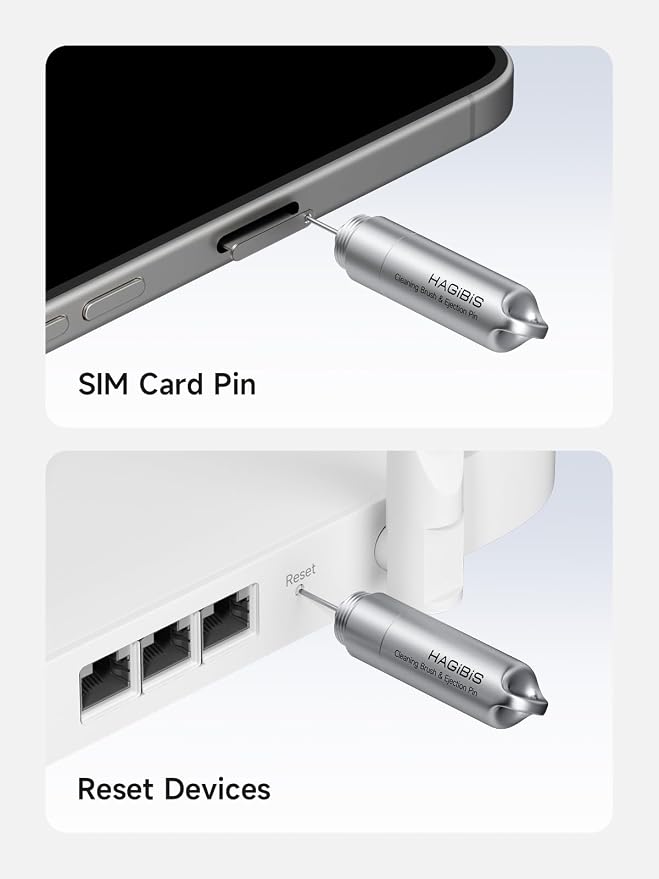 Hagibis SIM Card Ejector Tray Removal Tool with Cleaning Brush, 2 in 1 EDC Portable Keychain Eject Pins Reset Needle Opener Cleaning Pen for iPhone Airpods Pro (CP02)