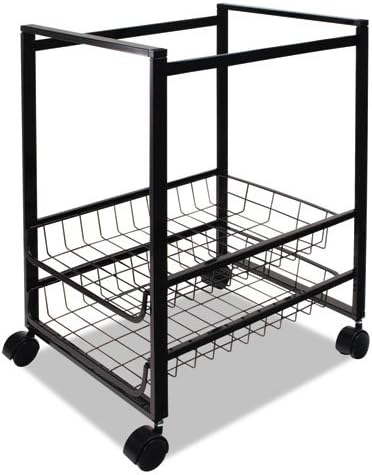 Mobile File Cart with Sliding Baskets, Metal, 2 Drawers, 1 Bin, 12.88" x 15" x 21.13", Black