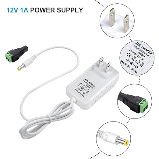 12V Power Supply, 12 Volt 1A 12W DC Power Supply, White LED Power Adapter, AC 110V to 12V Wall Mounted Transformer Plug for LED Strip Lights with 5.5/2.1 DC Female Connector, 3 Pack