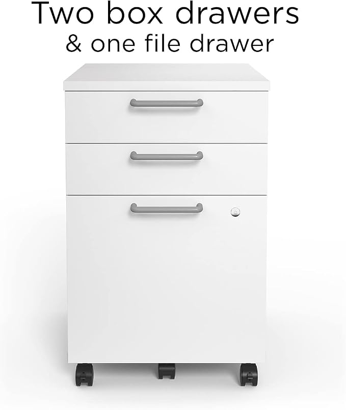 Union & Scale Mobile Pedestal File Cabinet, 3-Drawer, White, Wheels | Rolling letter/legal storage for office and everyday document use.