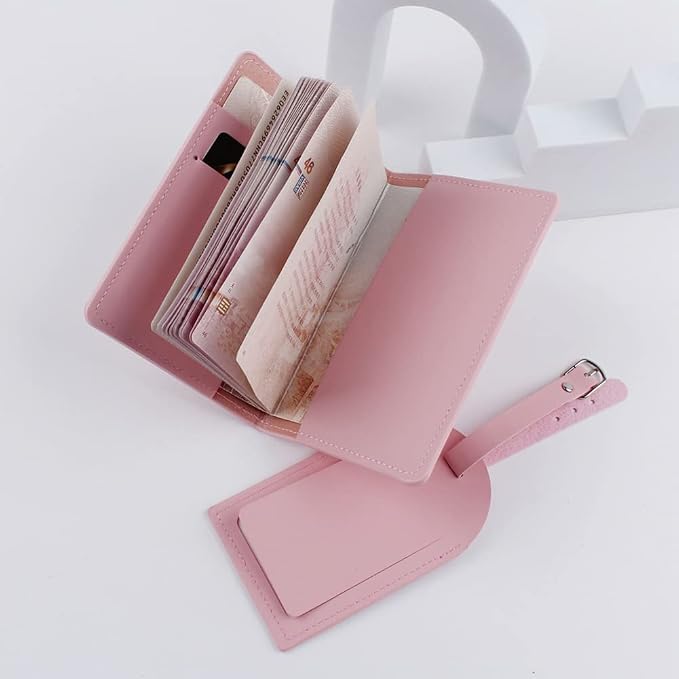 Belsmi Passport and Luggage Tags Set Travel Suitcase Tag (Style 1 - Pink)