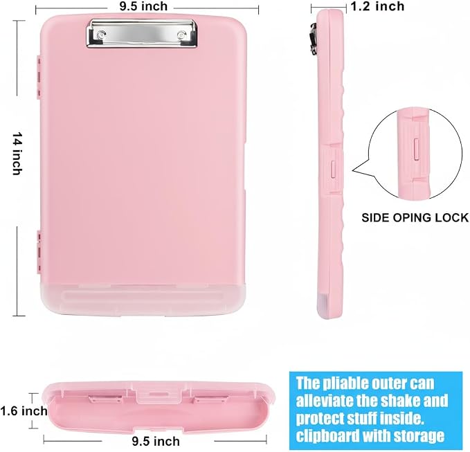 Plastic Clipboard with Storage,Clip Boards 8.5x11 Heavy Duty,Large Capacity Cute Nursing Clipboard with Pen Holder,A4 Letter Size for Women Teachers Work,School,Office, Light Pink