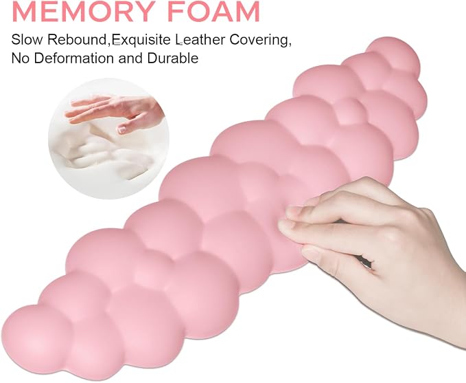 JIKIOU Upgrade Leather Cloud Wrist Rest for Keyboard and Mouse & Cup Pad | Wish Gift-Cute Cloud Shape, Comfortable and don’t Irritate to Skin, Non-Slip PU Base,Soft Memory Foam filled for Pain Relief
