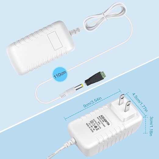 12V Power Supply, 12 Volt 3A 36W DC Power Supply, White LED Power Adapter, AC 110V to 12V Wall Mounted Transformer Plug for LED Strip Lights with 5.5/2.1 DC Female Connector