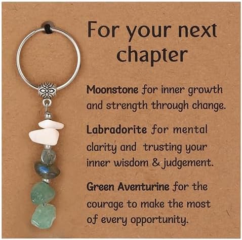 GINAZL Natural Crystals Keychain Gift for New Beginnings, New Beginnings Gifts for Coworker Anxiety Relief Keychain for Women