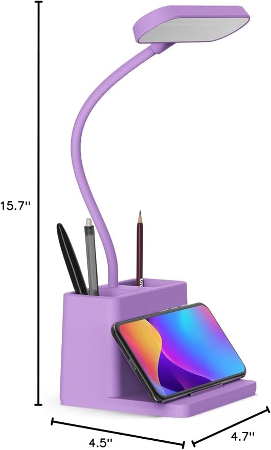 Purple Desk Lamp, Cute Table Light for Home Office College Dorm | Small, LED, Rechargeable, Battery Operated, Cordless, Gooseneck, Mini, Study Accessories, for Teen Girls