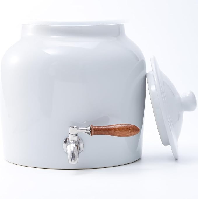 Ceramic Water Dispenser for 5 Gallon Bottle – Crock Water Dispenser with Durable Stainless Steel Faucet, Ideal for 3 to 5 Gallon Jugs, Classic Porcelain Water Crock Design for Home or Office Use