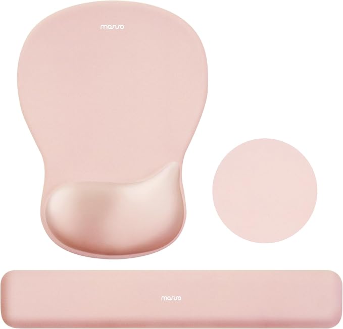 MOSISO Wrist Rest Support for Mouse Pad & Keyboard Set, Peach Fuzz | Ergonomic Mousepad&Coaster, Non-Slip Base Home/Office Rectangular Easy Typing Pad with Soft Cloth&Curved Memory Foam